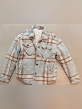 Aeropostale Plaid Quilted Shacket Jacket - Light Blue & Tan